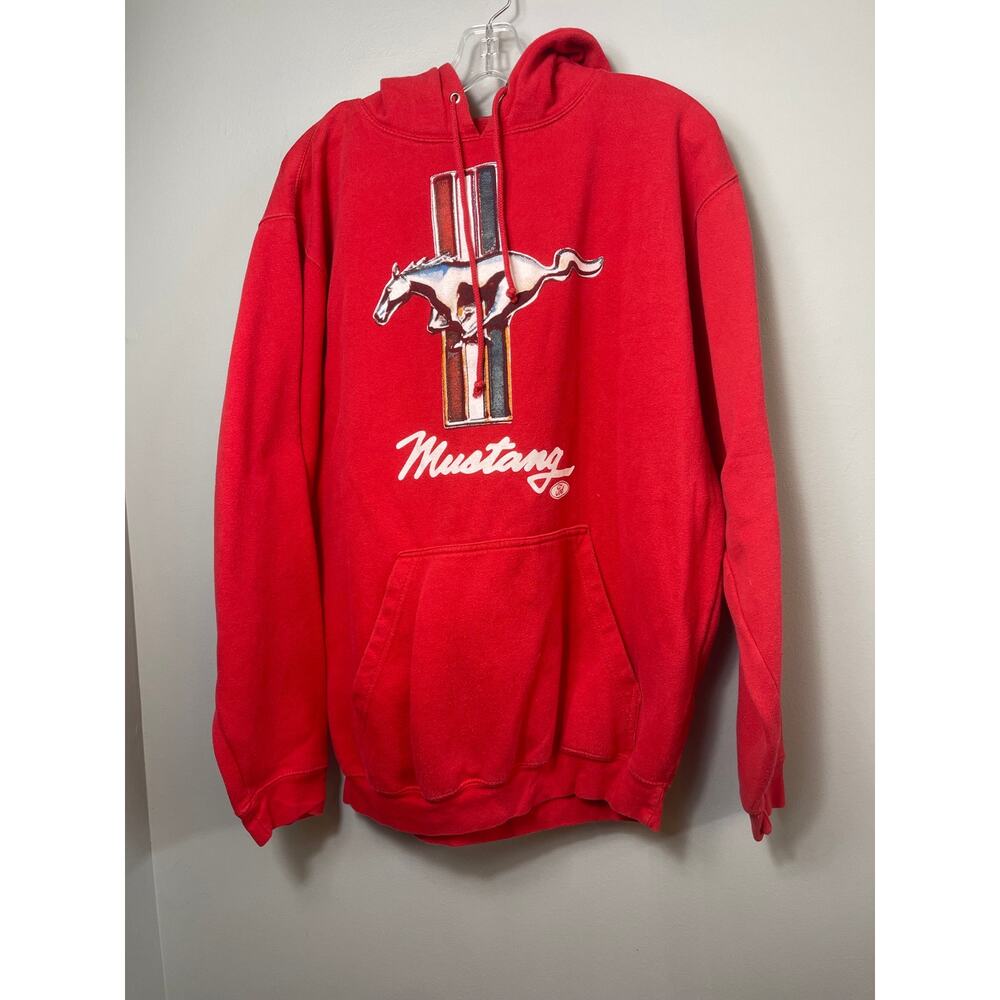 TNT Ford Mustang Vintage Y2K 90s Sweatshirt Hoodie Red Cotton Pullover Size L